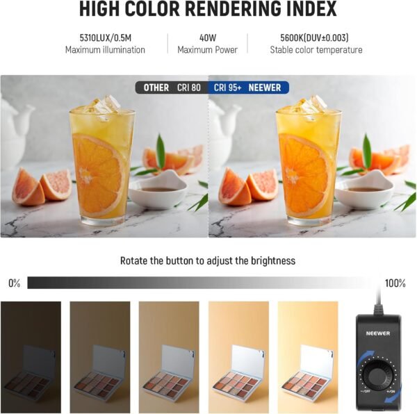 NEEWER Upgraded Photo Studio Light Box, 16"x16" Portable Folding Light Tent Kit with 144 LEDs & 4 Color Backdrops, Dimmable Shooting Tent for Jewelry Electronics Small Items Product Photography, LP40 - Image 4