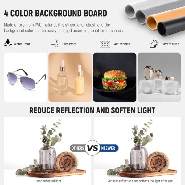 NEEWER Upgraded Photo Studio Light Box, 16"x16" Portable Folding Light Tent Kit with 144 LEDs & 4 Color Backdrops, Dimmable Shooting Tent for Jewelry Electronics Small Items Product Photography, LP40 - Image 3
